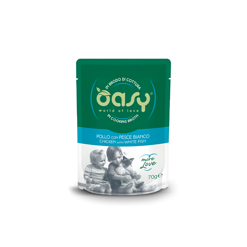 OASY CAT MORE LOVE POLLO/PESCE BIANCO BS GR.70
