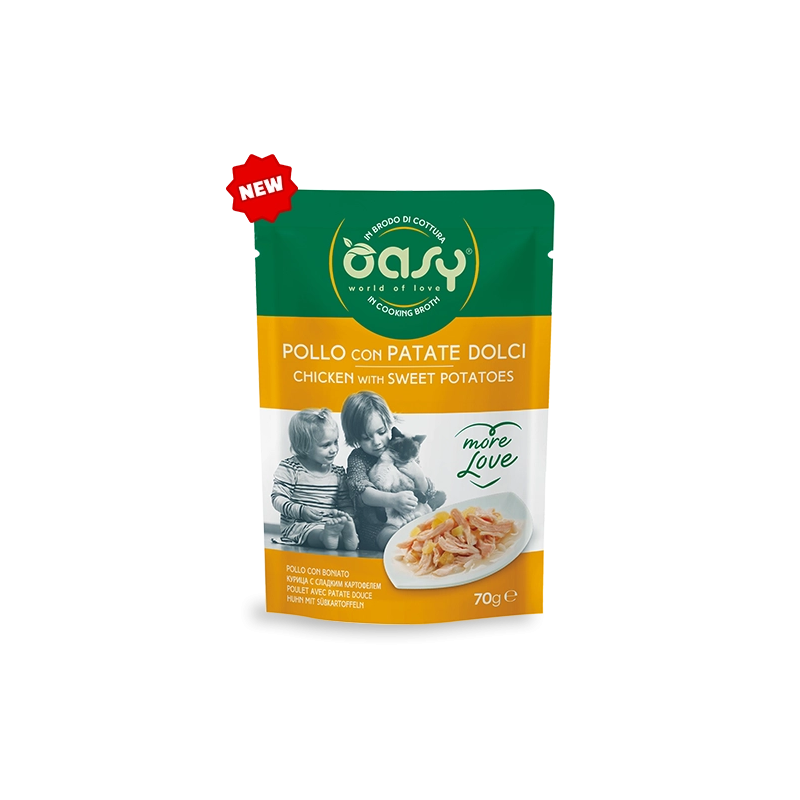 OASY CAT MORE LOVE POLLO C/PATATE DOLCI BS GR.70