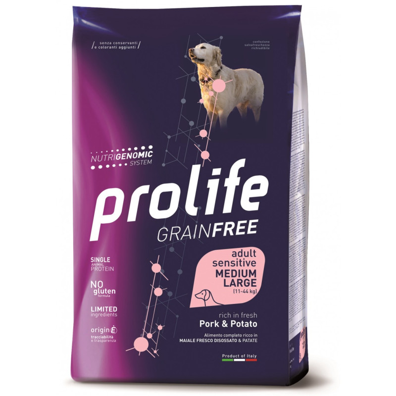PROLIFE DOG GR.FRE SENS/MED/LARGE PORK/POTATO KG10